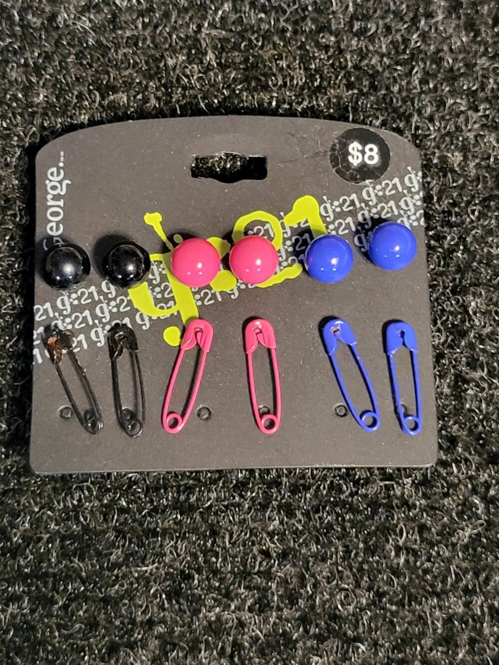 โก3/$20โก*NEW* GEORGE Black/Pink/Blue Safety Pin & Beaded Earrings Set
